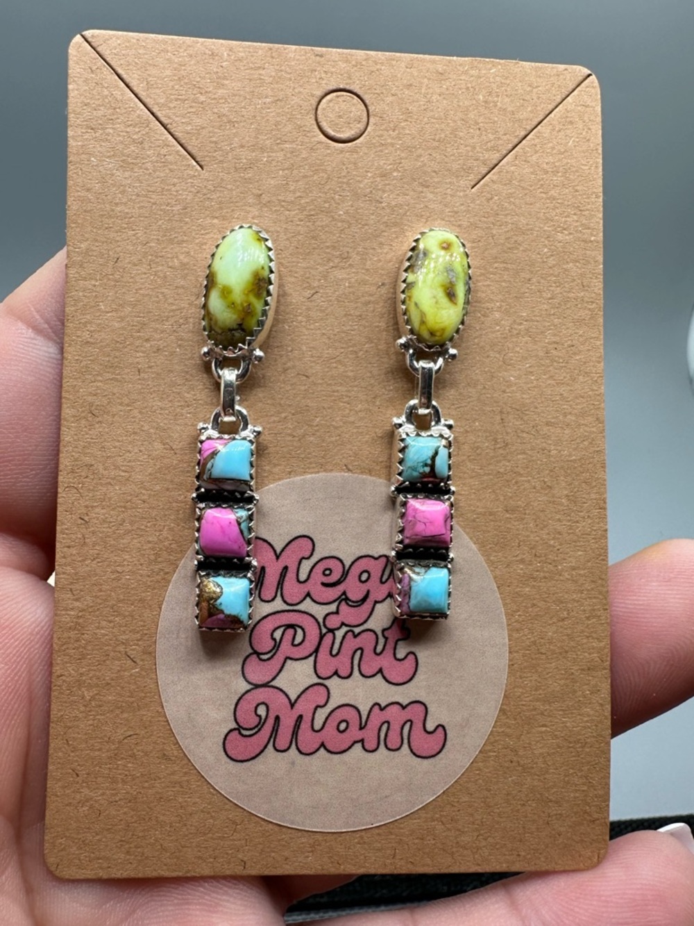 Palomino & Cotton Candy Dahlia Turquoise Sterling Silver 925 Handmade Earrings
